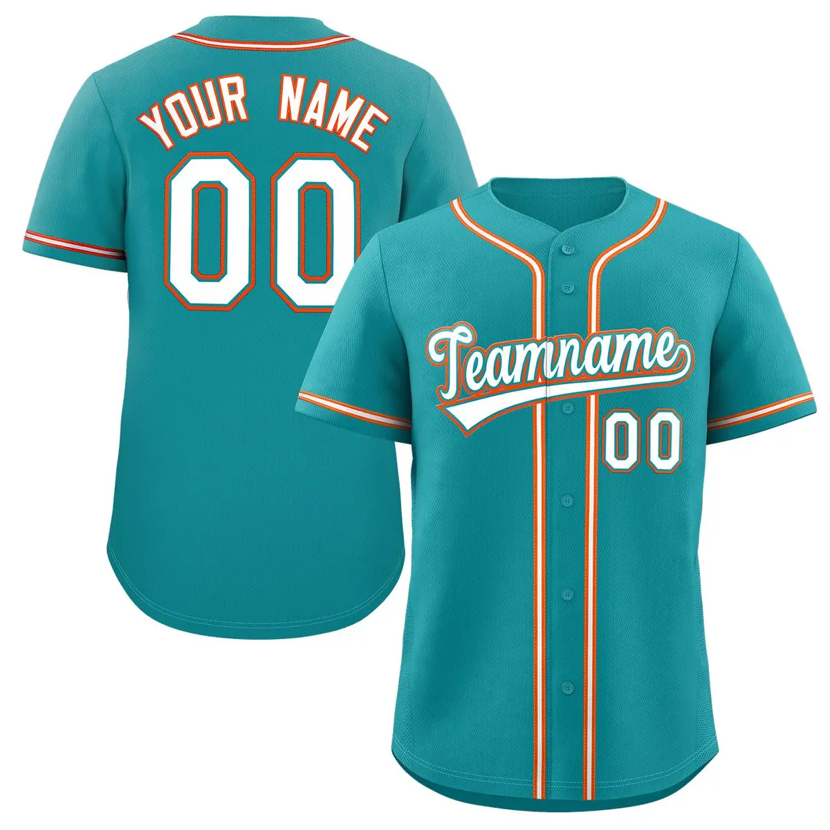 Teal White-Orange Full-Button Classic Baseball Jersey