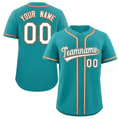 Teal White-Orange Full-Button Classic Baseball Jersey