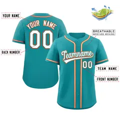 Teal White-Orange Full-Button Classic Baseball Jersey 2