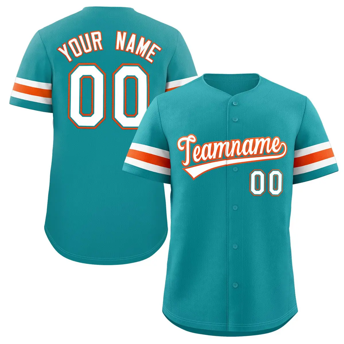 Teal White-Orange Full-Button Classic Baseball Jersey