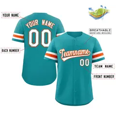 Teal White-Orange Full-Button Classic Baseball Jersey 2
