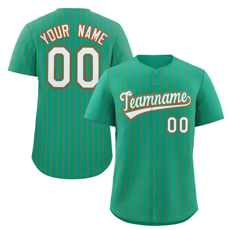 Teal White-Orange Stripe Authentic Fashion Baseball Jersey