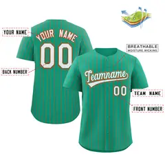 Teal White-Orange Stripe Authentic Fashion Baseball Jersey 2