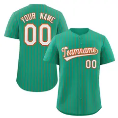 Teal White-Orange Stripe Authentic Fashion Baseball Jersey