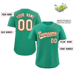 Teal White-Orange Stripe Authentic Fashion Baseball Jersey 2
