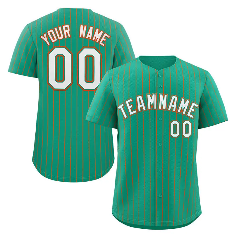 Teal White-Orange Stripe Authentic Fashion Baseball Jersey