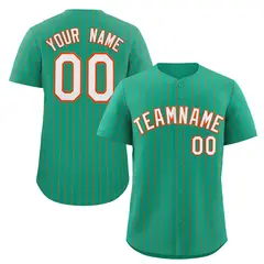 Teal White-Orange Stripe Authentic Fashion Baseball Jersey