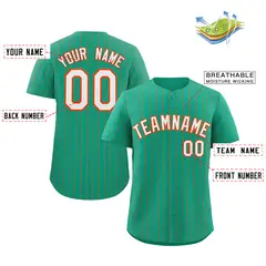 Teal White-Orange Stripe Authentic Fashion Baseball Jersey 2