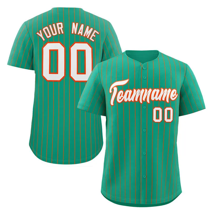 Teal White-Orange Stripe Authentic Fashion Baseball Jersey