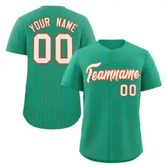 Teal White-Orange Stripe Authentic Fashion Baseball Jersey