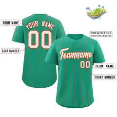Teal White-Orange Stripe Authentic Fashion Baseball Jersey 2