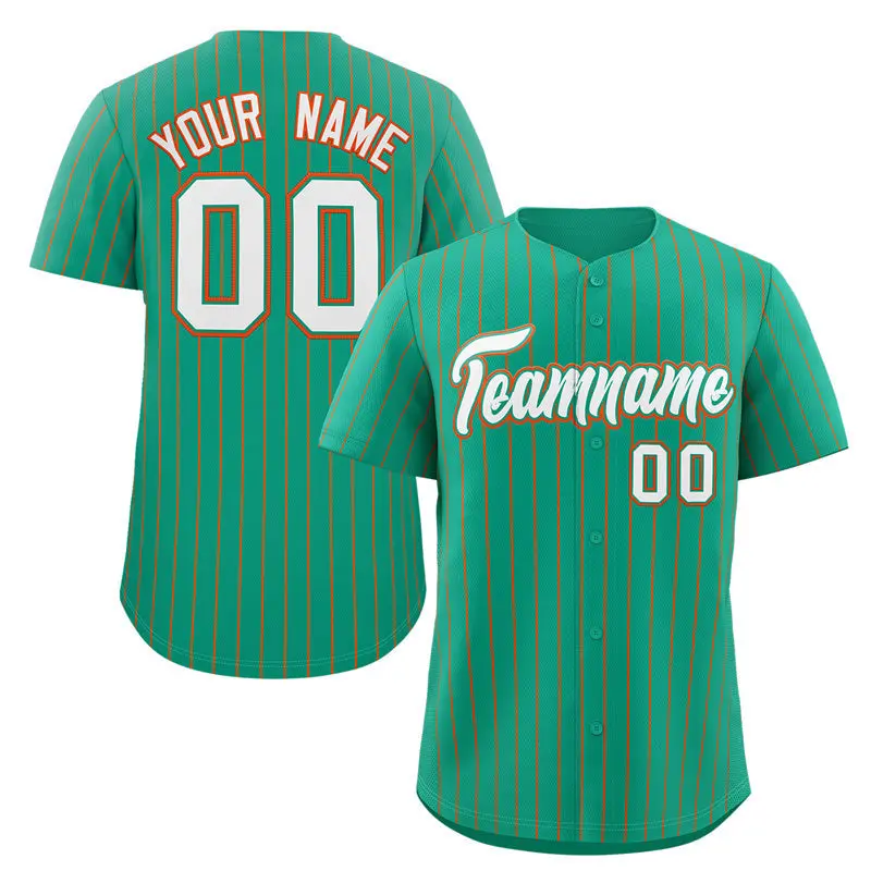 Teal White-Orange Stripe Authentic Fashion Baseball Jersey