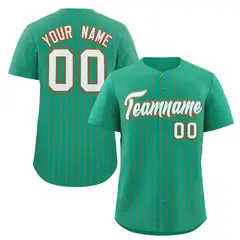 Teal White-Orange Stripe Authentic Fashion Baseball Jersey
