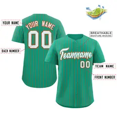 Teal White-Orange Stripe Authentic Fashion Baseball Jersey 2