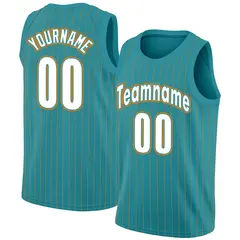 Teal White Orange Stripe Fashion Men/Boy Basketball Jersey