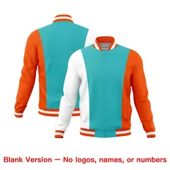 Teal White Orange Three Color Block Varsity Letterman Jacket 7