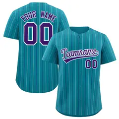 Teal White Purple Bi-Color Striped Baseball Jersey