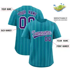 Teal White Purple Bi-Color Striped Baseball Jersey 2