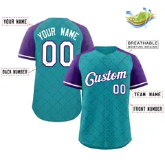 Teal White-Purple Rhombus Authentic Baseball Jersey 2