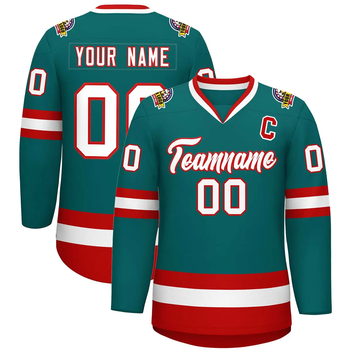 Teal White-Red Classic Hockey Jersey