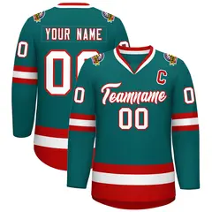 Teal White-Red Classic Hockey Jersey 1