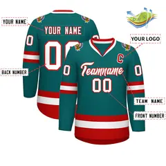 Teal White-Red Classic Hockey Jersey 2