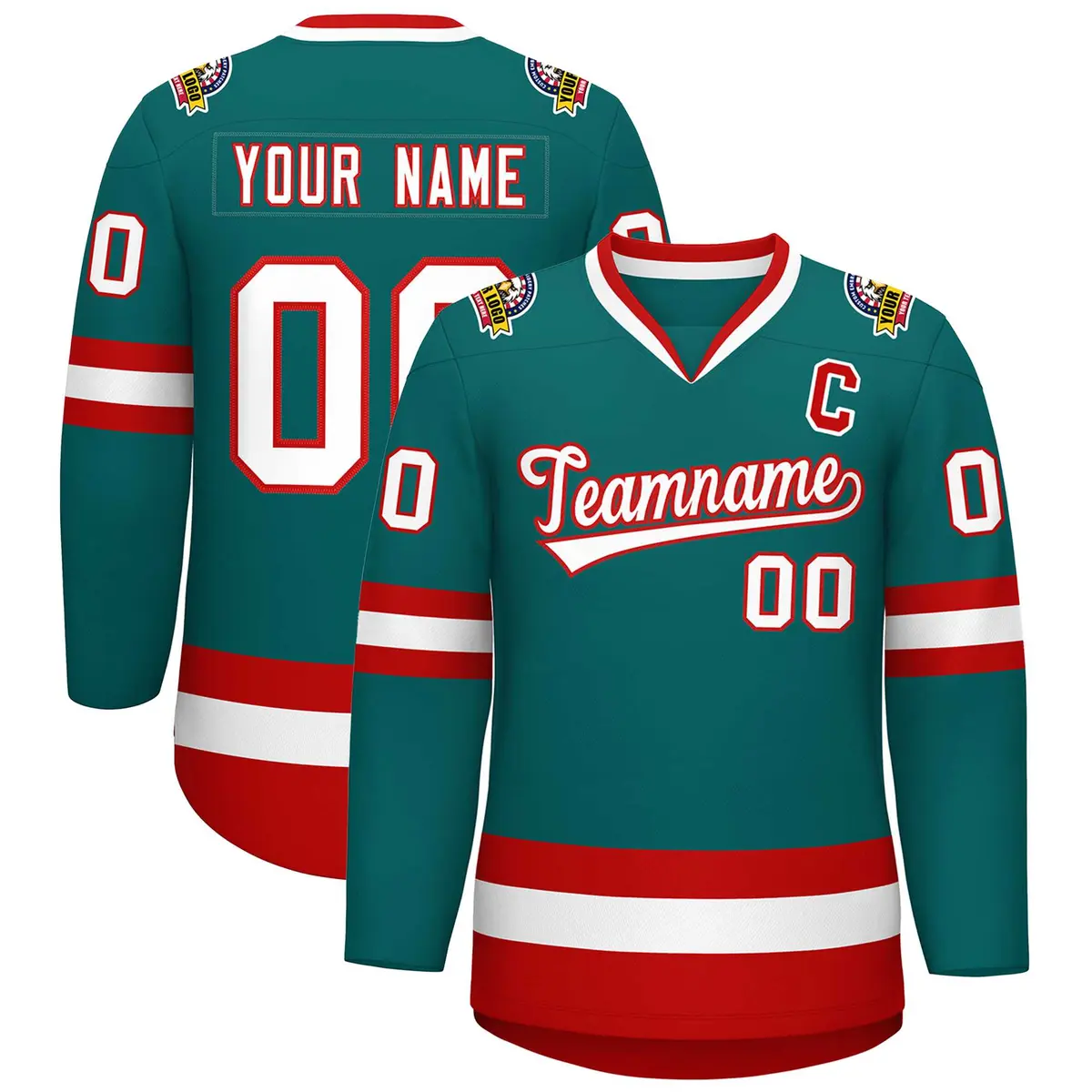 Teal White-Red Classic Hockey Jersey