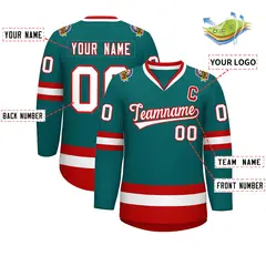 Teal White-Red Classic Hockey Jersey 2