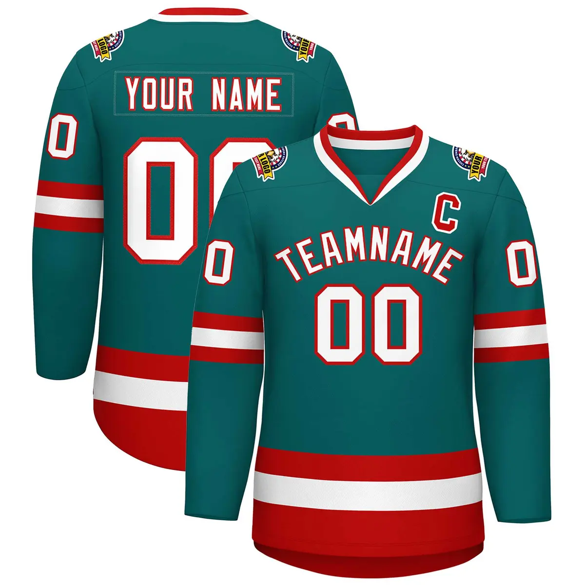 Teal White-Red Classic Hockey Jersey