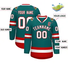 Teal White-Red Classic Hockey Jersey 2