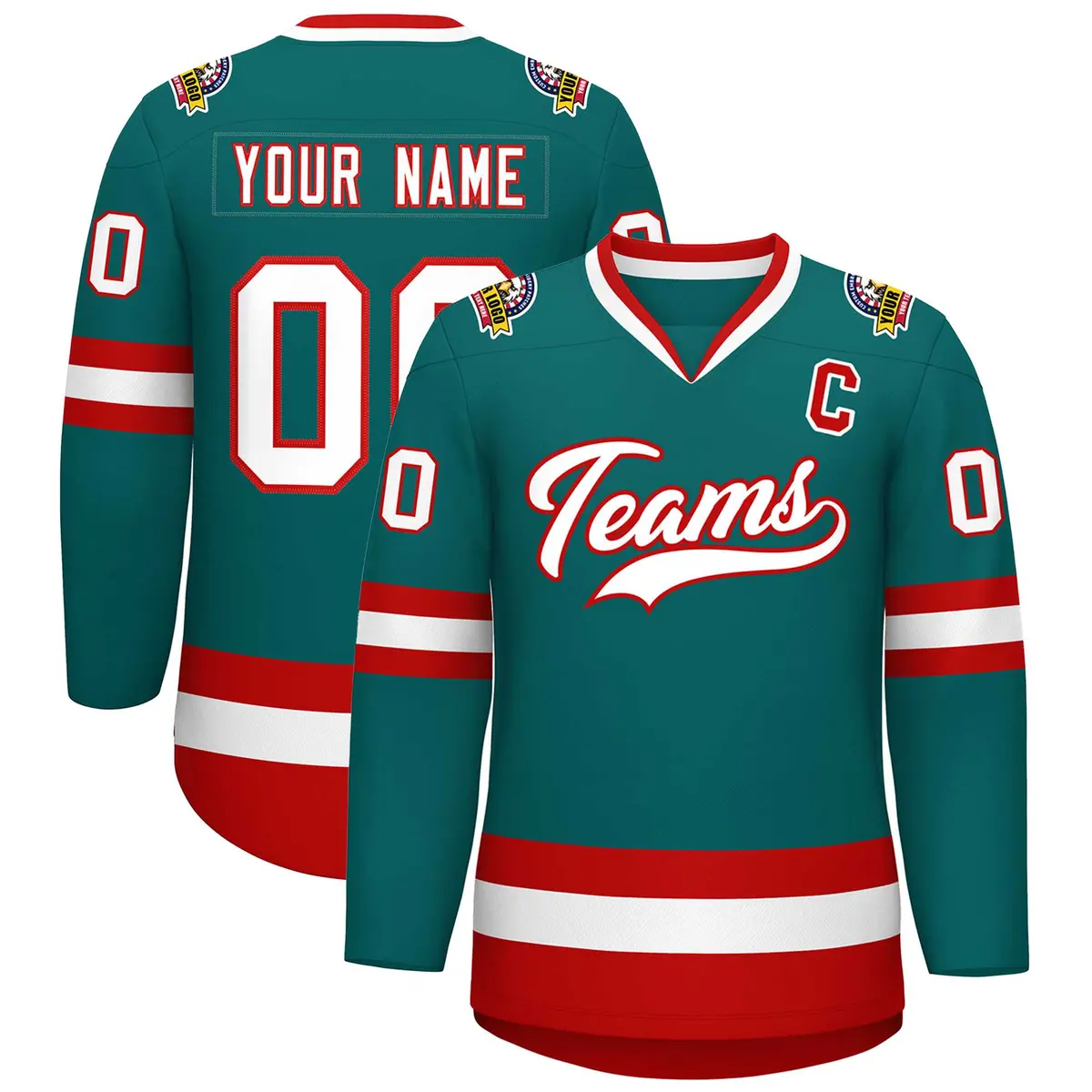 Teal White-Red Classic Hockey Jersey