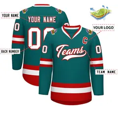 Teal White-Red Classic Hockey Jersey 2