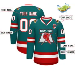 Teal White-Red Classic Hockey Jersey 2