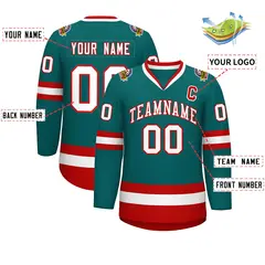 Teal White-Red Classic Hockey Jersey 2