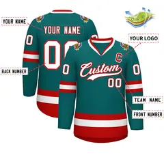 Teal White-Red Classic Hockey Jersey 2