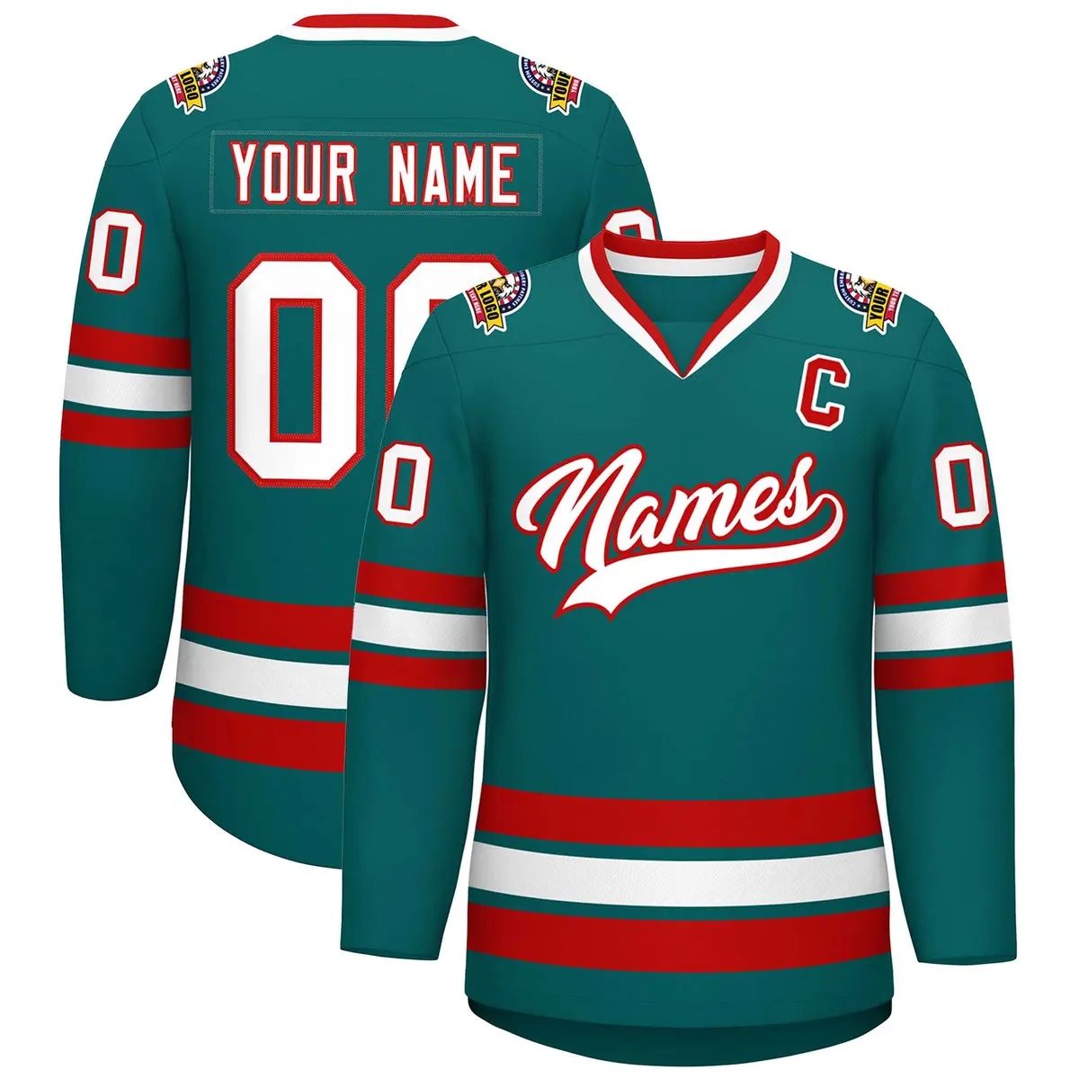 Teal White-Red Classic Hockey Jersey