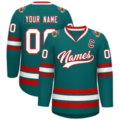 Teal White-Red Classic Hockey Jersey