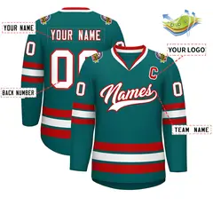 Teal White-Red Classic Hockey Jersey 2