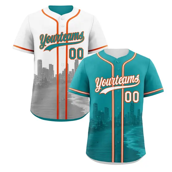Teal White Reversible City Skyline Graffiti Wrinkle-Resistant Jersey