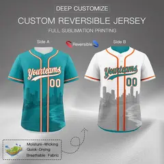 Teal White Reversible City Skyline Graffiti Wrinkle-Resistant Jersey 2