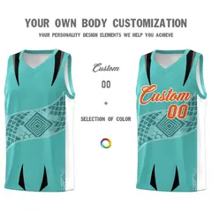 Teal White Snake Scale Venomous Fang Graffiti Basketball Jersey 3