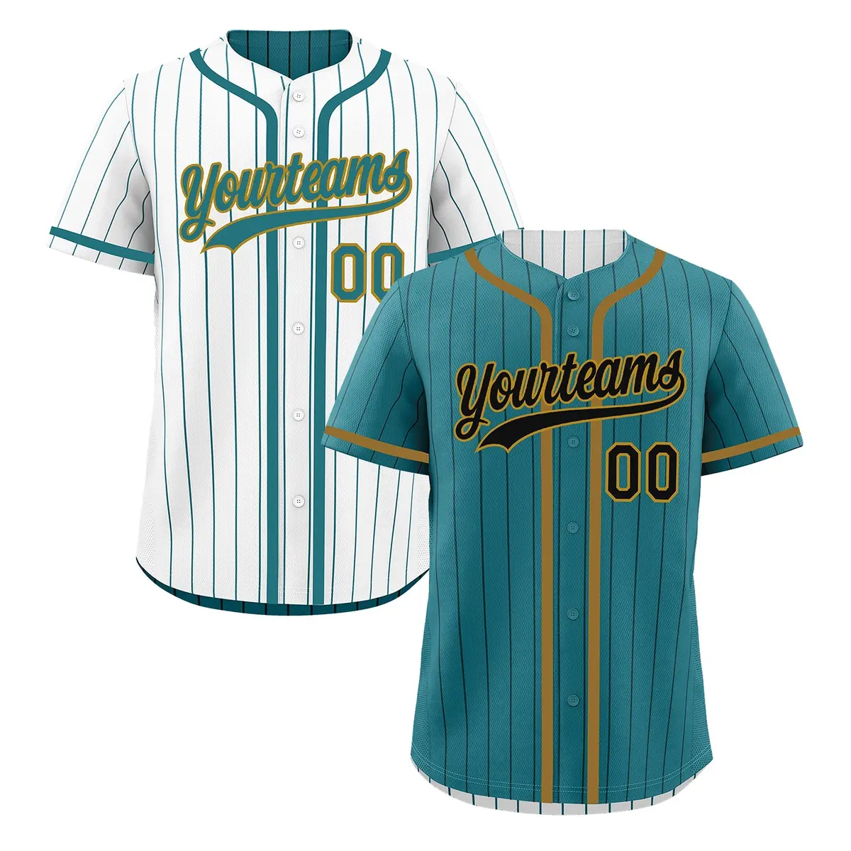Teal White Striped Reversible Baseball Jersey