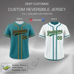 Teal White Striped Reversible Baseball Jersey 2