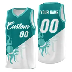 Teal White Sunburst Two Tone Basketball Jersey 1