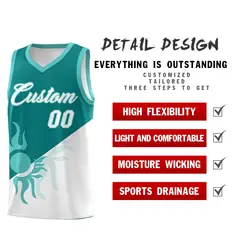 Teal White Sunburst Two Tone Basketball Jersey 3
