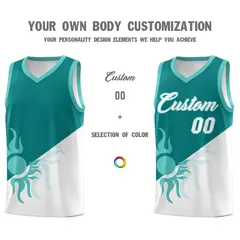 Teal White Sunburst Two Tone Basketball Jersey 4