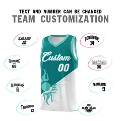 Teal White Sunburst Two Tone Basketball Jersey 5