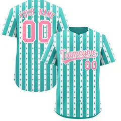 Teal White Thick Stripes Star Pattern Baseball Jersey