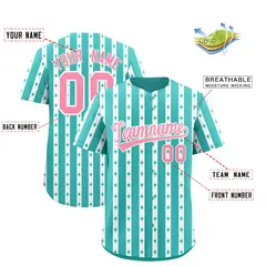 Teal White Thick Stripes Star Pattern Baseball Jersey 2