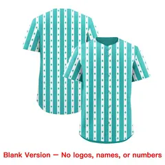 Teal White Thick Stripes Star Pattern Baseball Jersey 7